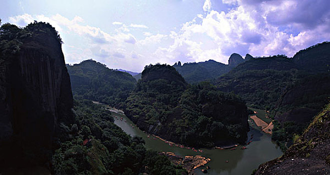 福建,武夷山,全景,群山,河流,白云,蓝天,世界遗产地