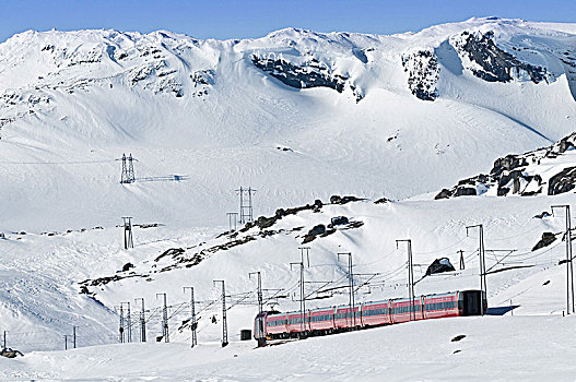 长途,奥斯陆,山,东方,火车站,高原,红色,积雪,山景,冬天,霍达兰,挪威