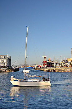 帆船,进入,码头,地区,水岸,开普敦,南非,非洲