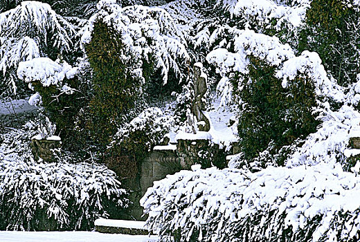 积雪,花园,雕塑