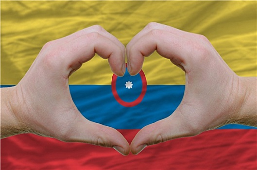 心形,喜爱,手势,展示,上方,旗帜,哥伦比亚