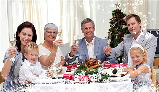 合成效果,图像,家庭,圣诞晚餐,白葡萄酒