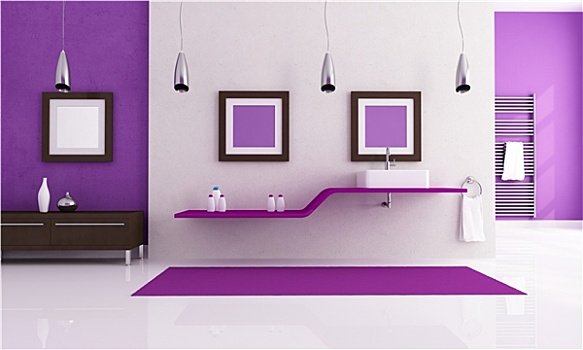 白色,紫色,现代,浴室