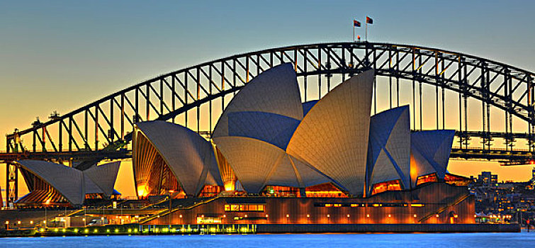 悉尼歌剧院,悉尼港大桥,夜晚,悉尼,新南威尔士,澳大利亚