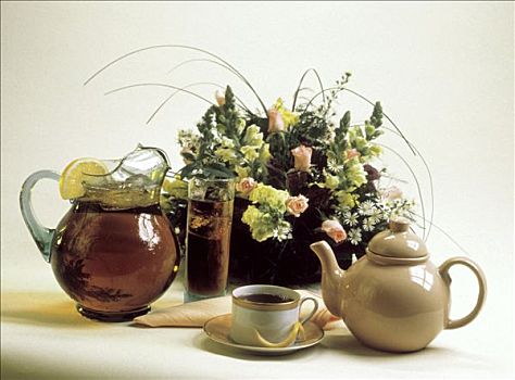 冰茶,热,茶,花,花束
