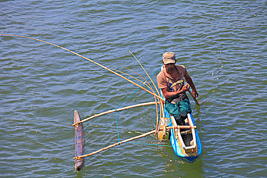 斯里兰卡,渔民,舷外支架,独木舟
