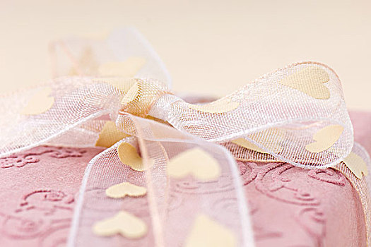 粉色,礼品包装,心形,丝带,局部,特写