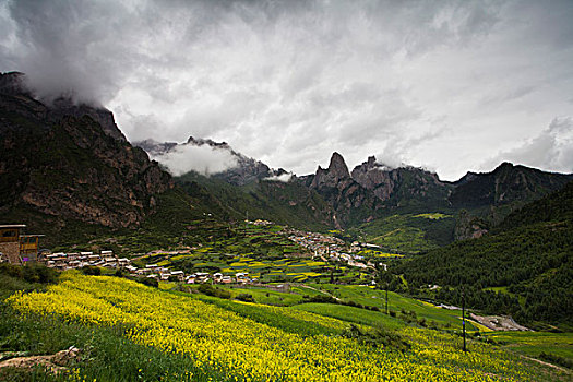 甘南,扎尕那,风光,秀丽,藏区,山村,村庄,世外桃源,云海,民居,油菜花,全景