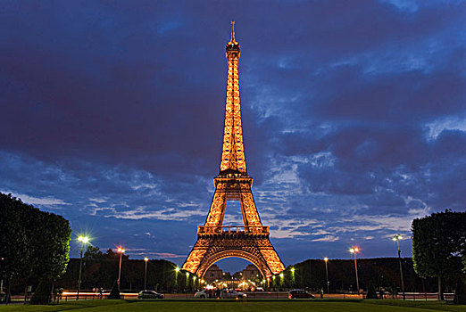 光亮,埃菲尔铁塔,蓝色,钟点,风景,巴黎,法国,欧洲