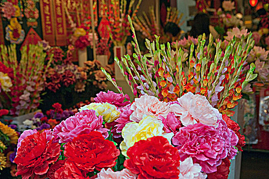 花,货摊,唐人街,新加坡