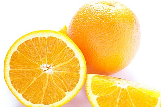 一半,橙子,白色背景