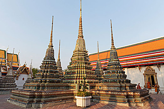 三个,装饰,色彩,砖瓦,寺院,佛教寺庙,复杂,曼谷,泰国,亚洲