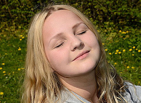 少女,15岁,享受,阳光,瑞典,欧洲