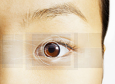 局部,特写,视网膜,扫瞄,上方,棕色眼睛