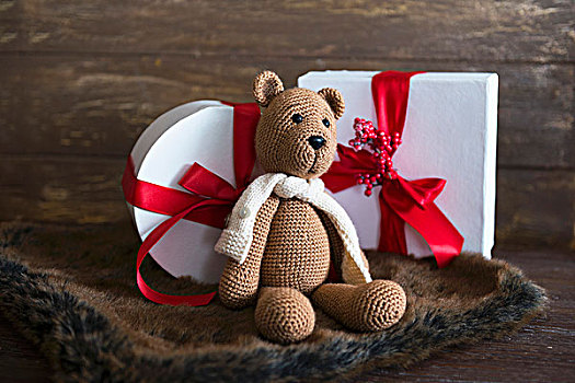 编织,泰迪熊,正面,圣诞礼物