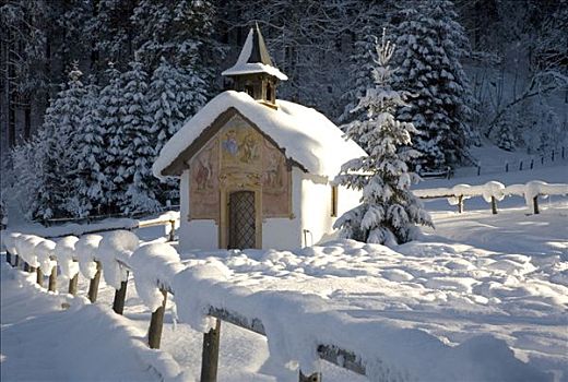 宗教,建筑,绘画,小教堂,圣诞树,靠近,上巴伐利亚,德国,欧洲