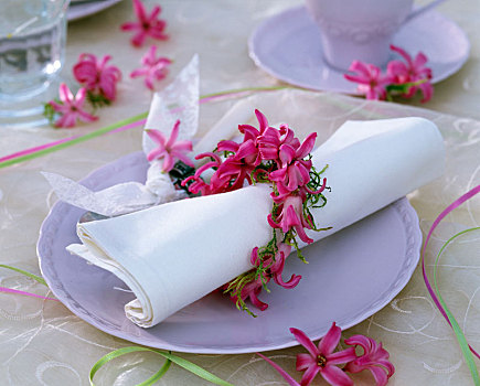 餐巾环,风信子,花,白色,餐巾