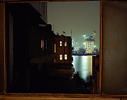 河,尼罗河,夜晚,反射,城市