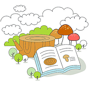 学习,树桩,书本,蘑菇