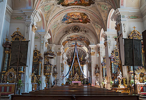 室内,寺院,教堂,上巴伐利亚,巴伐利亚,德国,欧洲