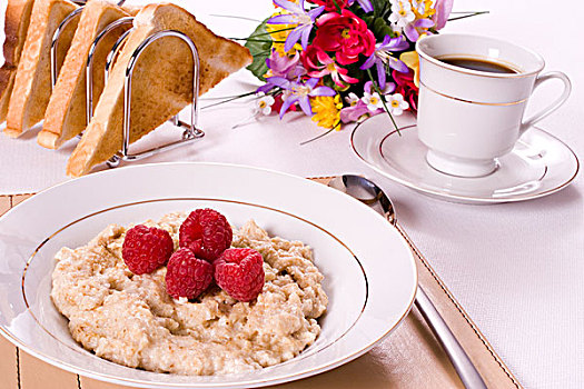 朴素,粥,树莓,早餐桌