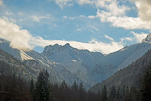 山谷,后面,山,阿尔卑斯山,巴伐利亚,德国,欧洲