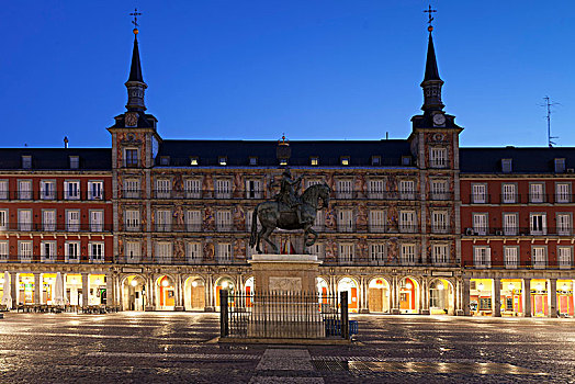 骑马雕像,西班牙,马约尔广场,马德里,欧洲
