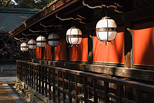 日本寺庙,灯笼,红墙,京都,日本