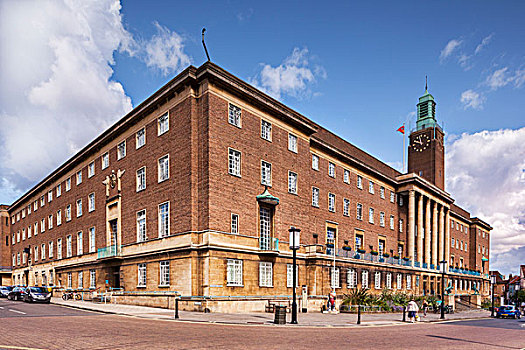 市政厅,一个,文化遗产,建筑,诺里奇,诺福克,英格兰,英国,欧洲