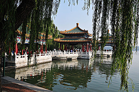 建筑,反射,平和,湖,北京,中国