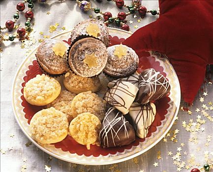 圣诞饼干,盘子,装饰,金色,星