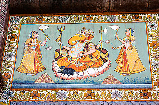 壁画,涂绘,墙壁,梅兰加尔堡,拉贾斯坦邦,印度