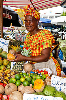 市场,女人,皮特尔角,芒果,味道,市场货摊,瓜德罗普,加勒比,小安的列斯群岛,北美