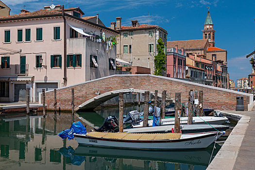 城市,基奥贾,木质,船,桥,上方,运河,小威尼斯,意大利
