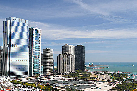风景,摩天大楼,密歇根湖,悬崖,居民,芝加哥,伊利诺斯,美国,北美