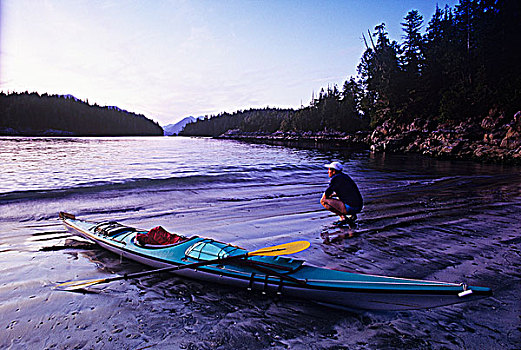 桨手,岛屿,日落,生物保护区,温哥华岛,不列颠哥伦比亚省,加拿大