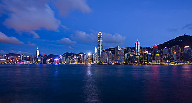 香港,天际线,西部,九龙,晚间