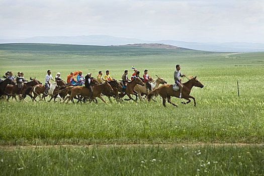 那达慕大会,赛马,靠近,内蒙古,中国