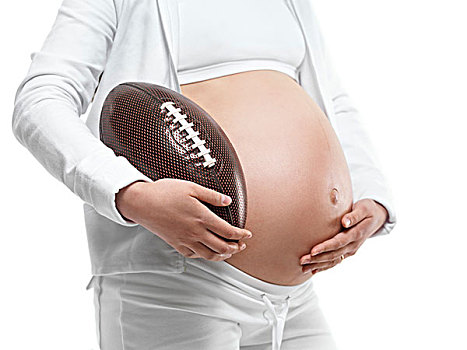 怀孕,女青年,拿着,足球,手臂