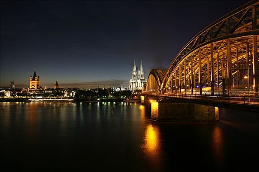 大教堂,霍恩佐伦大桥,教堂,风景,右边,莱茵河,堤岸,科隆,北莱茵威斯特伐利亚,德国