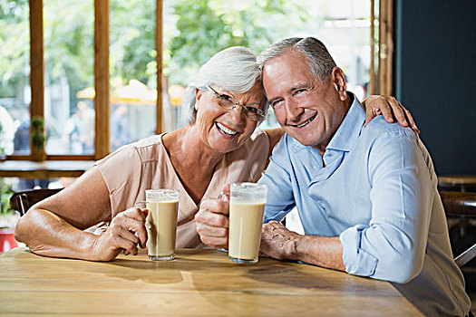 头像,高兴,老年,夫妻,寒冷,咖啡