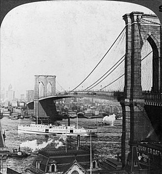 布鲁克林大桥,纽约,美国,早,20世纪
