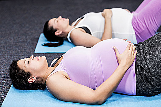 孕妇,躺着,练习垫,休闲,中心