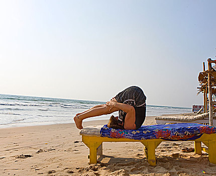 女人,表演,瑜珈,海滩,印度