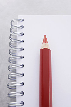 特写,红色,铅笔,笔记本