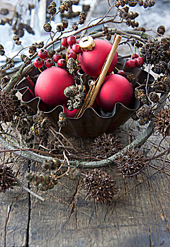 烘培器皿,红色,圣诞树,小玩意,山楂,浆果,嫩枝,枫树