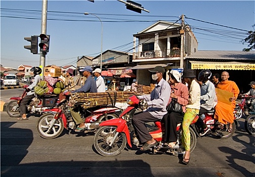 超负荷,摩托车,柬埔寨