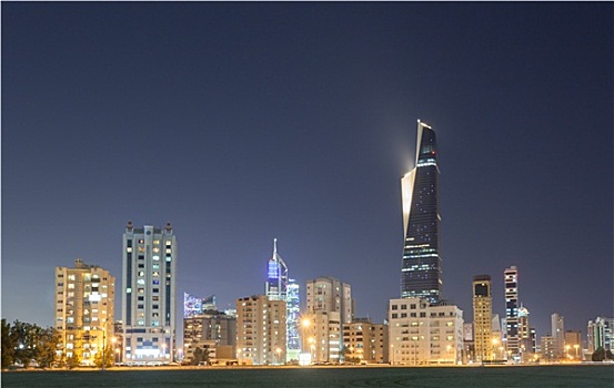 天际线,科威特城,夜晚,中东,阿拉伯
