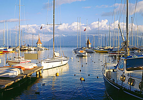 码头,日内瓦湖,沃州,瑞士,欧洲