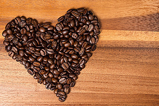 心形,咖啡豆,木质,表面